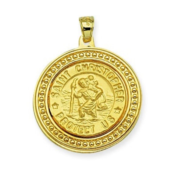 14K Solid Gold St. Christopher Protect Us Pendant
